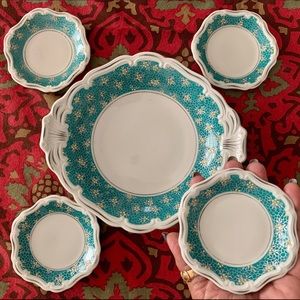 Vintage Porcelain Dessert Plate 4 Petite Dishes Germany Fancy Aqua Cottagecore